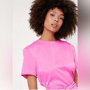NASTYGAL hot pink sz12 tshirt satin w/ relaxed silhouette,crewneck& shortsleeves